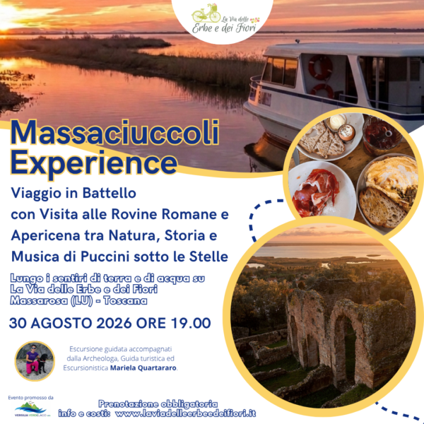 Massaciuccoli Experience: viaggio in Battello con Visita alle Rovine Romane e Apericena tra Natura, Storia e Musica di Puccini sotto le Stelle